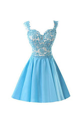 Vestidos de fiesta cortos de gasa con apliques y tirantes PG091